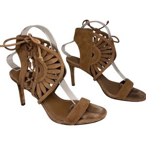 Tory Burch Leyla River Rock Suede Lace Up Heels Sandals Womens 7 Western Boho
